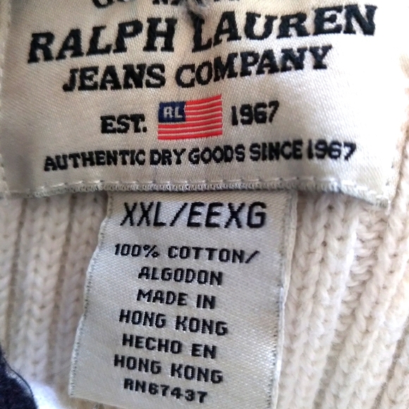 Ralph Lauren‎ Vintage 80s White and Blue Zip Turtleneck Sweater - Picture 7 of 7